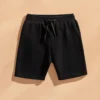 Casual Solid Black Lounge Shorts with Pockets