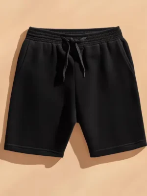Casual Solid Black Lounge Shorts with Pockets